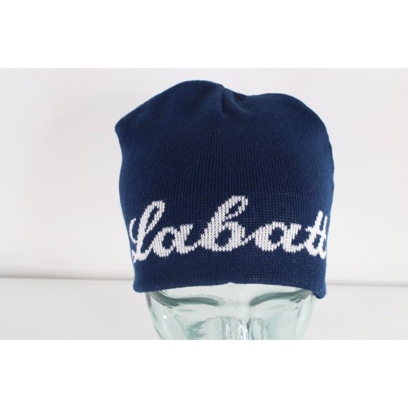 Vintage Spell Out Labatt Blue Beer Team USA Hockey Winter Knit Beanie Hat Blue - Picture 1 of 6